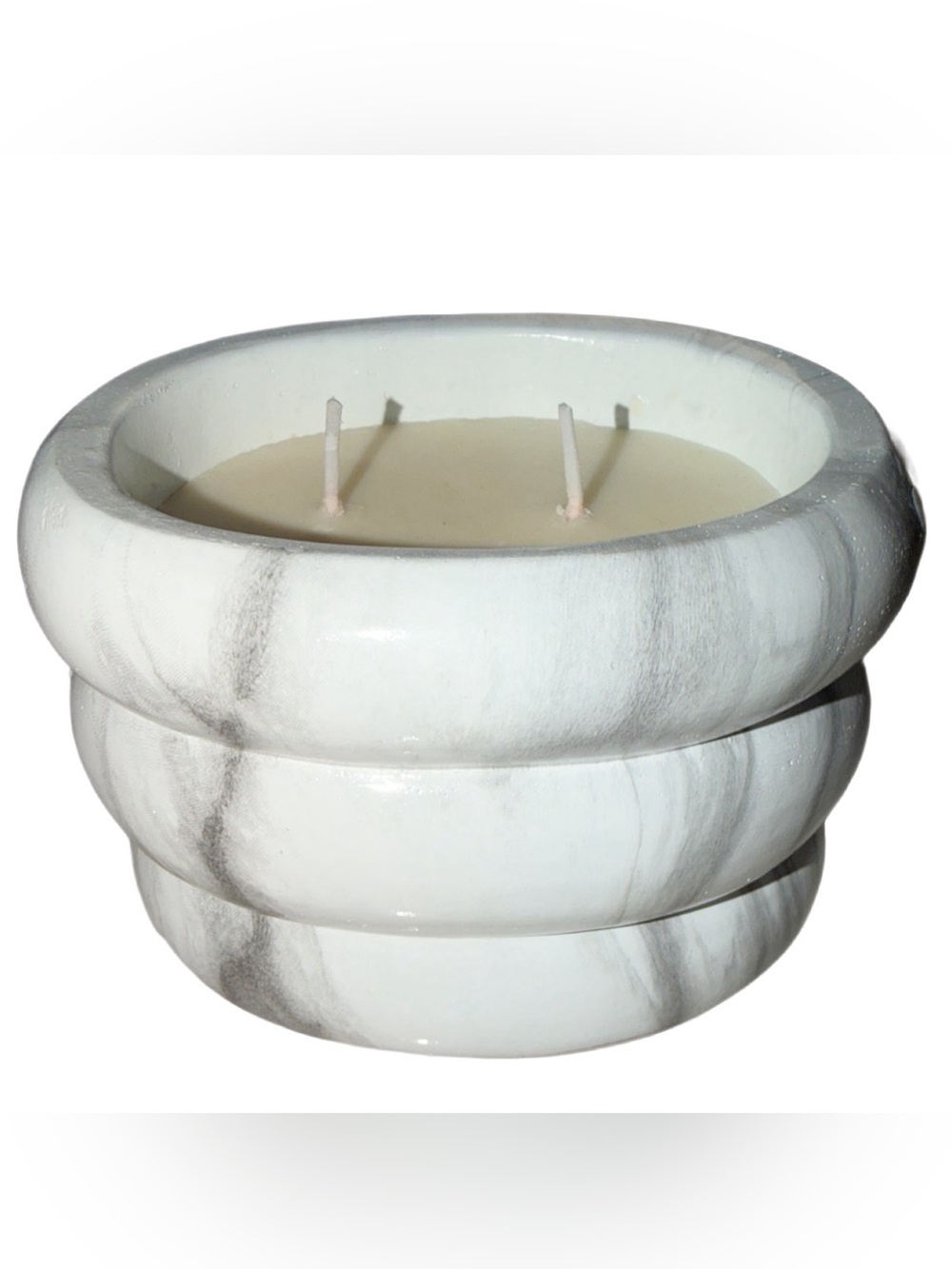 Soy Candle Set/ White and Grey Marble design on heavy white oval shape candles🕯️